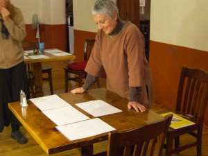 Marcia reviewing drawings